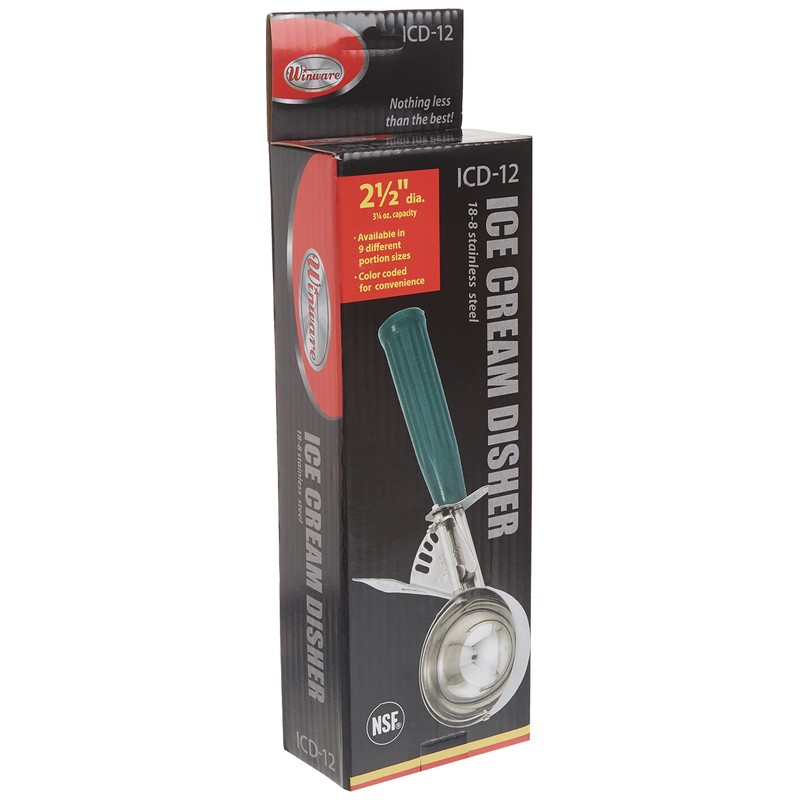 Winco ICD-12 No.12 Ice Cream Disher with Plastic Handle, Green