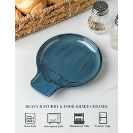 Seyatoo Ceramic Spoon Rest for Stove Top, Spoon Holder for Kitchen Counter, Cooking Utensil Holder with Pumpkin Pattern for Spoons, Ladles, Spatula, Glazed Blue