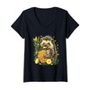 Womens Pineapple Hedgehog Drawing Pineapples Fruit Hedgehog Lover V-Neck T-Shirt