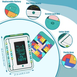 LCD Writing Tablet for Kids with 26 Letters, Word Cards and Wooden Building Blocks Drawing Writing Board Educational Learning Toy Homeschool Party Favor Toys for 3 4 5 6 7 8 Years Old Girls Boys