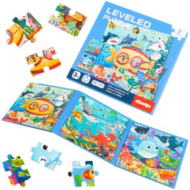 Children's Puzzle Magnetic Puzzle from 3 Years for Children Ocean Animals Puzzle in 3 Difficulty Levels with 12, 16, 20 Pieces, Educational Toy for Children 3 4 5 Years