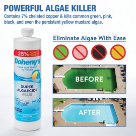 Doheny's Super Algaecide Plus | Pro-Grade | Effective Against Most Algae Types | 7.1% Chelated Copper (Reduces Staining) | Non-Foaming, No Clouding | Safe to Swim After Use | 4 x 40oz Bottles (160oz)