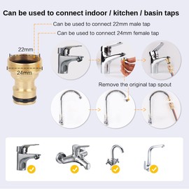 Kitchen Mixer Tap Hose Connector Brass Hose Tap Connector for Kitchen Sink, Outside Garden Hose Pipe Adapter for Kitchen Tap Bathroom Sink, 22mm Female 24mm Male Threaded Tap Connector Fittings