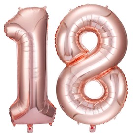 COLORFUL ELVES Rose Gold 18 Number Balloons Big Giant Jumbo Large Number 18 Foil Mylar Balloons for Girl 18th Birthday Party Decorations