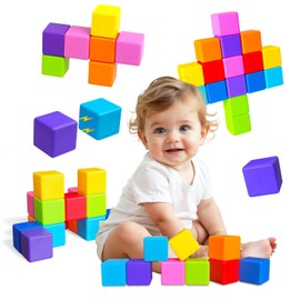Pairez Toys Magnetic Blocks, Large Magnetic Building Blocks for Toddlers, 1.65 Inch 3D Magnet Cubes in 8 Colors, Montessori & Sensory Stacking Toy Gift for Kids Ages 1-3 (16PCS)