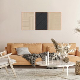 KAIRNE Beige Textured Wall Art Set of 3, Minimalist Neutral Framed Wall Decor, Modern Brown and Black Canvas Wall Artwork for Living Room, Bedroom & Office 16×24 inch