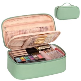 OCHEAL Small Makeup Bag,Portable Cute Travel Makeup Bag Pouch for Women Girls Makeup Brush Organizer Cosmetics Bags with Compartment-Light Green