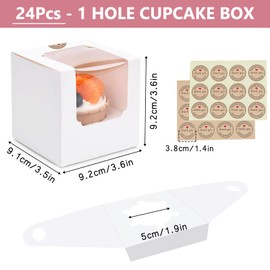 SUPERFA 24 Pack White Single Cupcake Boxes, Individual Cupcake Boxes with 2 Sheet of Stickers for Carrying Displaying Cupcake