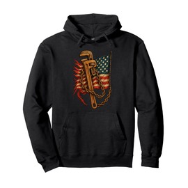 Patriotic Plumber Distressed Wrench US Flag Plumbing Pullover Hoodie