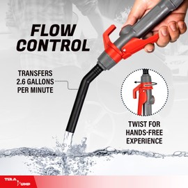 TERA PUMP 2nd Gen Multipurpose Battery Powered Fuel Transfer Pump With Lever Action Style Nozzle - Telescopic Suction Tube for Various Containers - Faster Transfer at 2.6 Gallon Per Minute