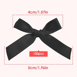 100 Pcs Ribbon Bows, 4x4x1cm Small Satin Ribbon Bow Mini Ribbon Craft Bows for Making Wedding Christmas Gift DIY Craft Sewing Scrapbooking Hair Accessories Birthday Party Decoration (Black)