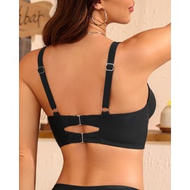 Women Underwire Bikini top Only - Longline Push Up Bathing Suit Top Bra Swim Tops 2025 Swimsuit Tops Black M