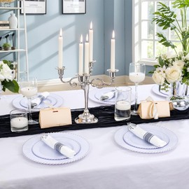 Supernal 100 Pack Silver Plastic Silverware Pre Rolled Silverware Set Disposable Cutlery Set Includes 100 Forks,100 Spoons,100 Knives and 100 Napkins,Plastic Utensils for Party,Wedding,Birthday