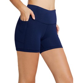 baleaf - Pantalones Cortos de Ciclista para Mujer, Cintura Alta, Yoga, Entrenamiento, Gimnasio, Voleibol, Elastano, con Bolsillos, Azul Marino-clásico, Small