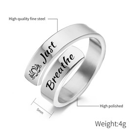 Stocking Stuffers for Teens Just Breathe Silver Rings for Women Stuff Adjustable Stainless Steel Rings Stackable Rings for Women Christmas Teen Girl Gifts