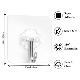 Adhesive Hooks for Hanging,Adhesive Wall Hooks,36 Pcs15LB Sticky Hooks,Clear Hooks for Walls,Shower Hooks,Utility Hooks,Kitchen Hook