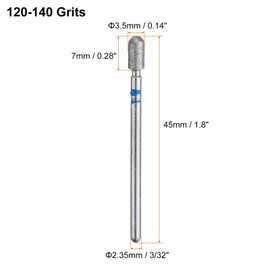 HARFINGTON 120-140 Grits Diamond Grinding Bit 3.5mm Cylindrical Ball Head 2.35mm Shank 7mm Length Stone Sanding Drill Bits Rotary Tool for Ceramic Glass Nails Grinding Polishing, Blue