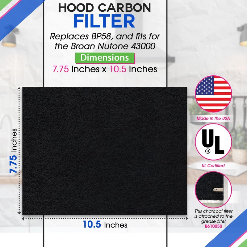 Range Hood Charcoal Filter 7.75” x 10.5” - Fits Broan
