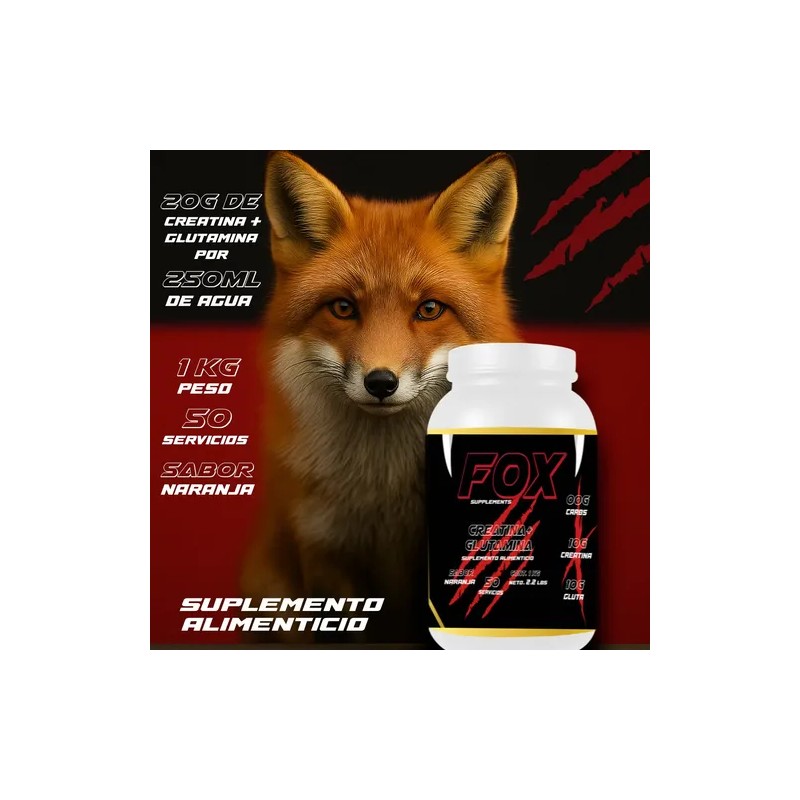 Suplemento Creatina + Glutamina Pre Fox 1kg 50 Servicios