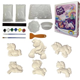 Lolileo Unicorn Gifts for Girls, Girls Craft Set for Plaster Casting with 6 Unicorn Shapes, Plaster, Painting Paints, Brush, Glitter and Magnetic Strips, Craft Set Children from 6 Years, Plaster