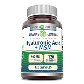 Amazing Formulas Hyaluronic Acid & MSM Supplement | 500 Mg | 120 Capsules | Non-GMO | Gluten-Free | Made in USA