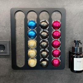 Capsule Holder for Nespresso Storage Holder Vertuo Capsules Wall No Drilling Capsule Dispenser Organiser Holder (Black - for Nespresso Vertuo)