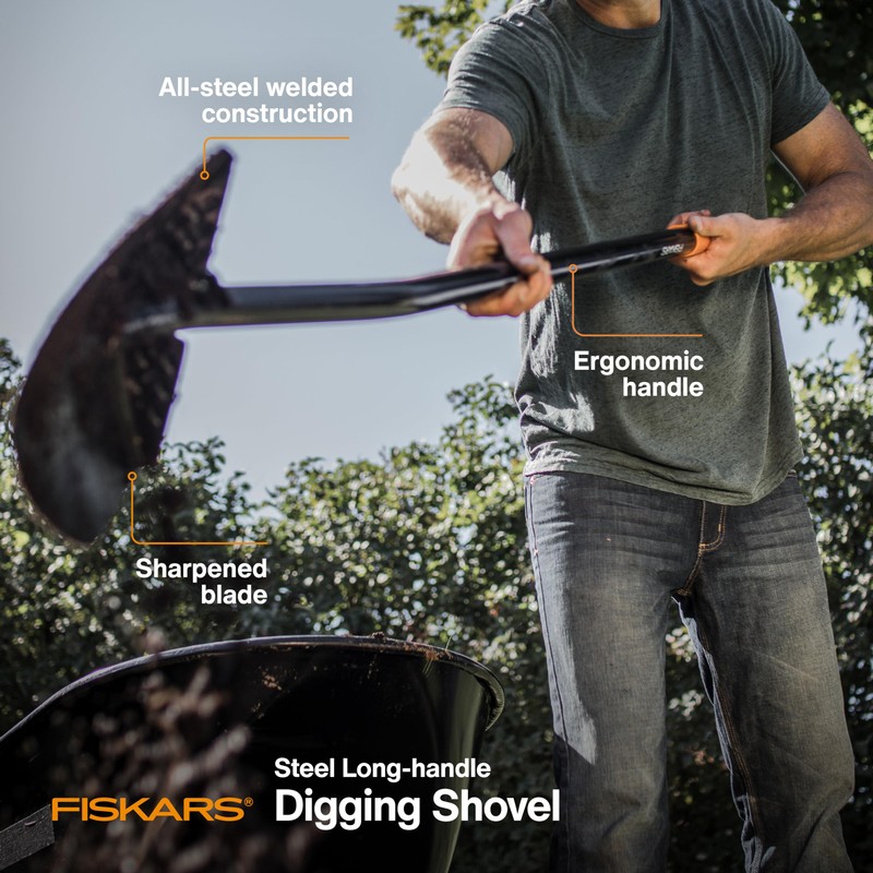 Fiskars Garden Shovel for Digging, Heavy Duty Steel Gardening Tool