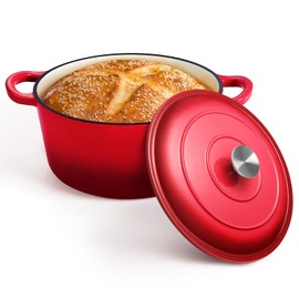 P&P CHEF 7 Quart Enameled Dutch Oven, Red Cast Iron Dutch Oven Pot with Lid for Bread Baking, Enameled Casserole Pot for Roasting Braising Stewing Frying Simmering, Various Stoves & Oven Safe