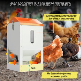 PAULOZYN 20LBS Metal Chicken Feeder Galvanized Automatic Chicken Feeder No Waste Poultry Feeder Trough No Spill with Locking Lid and Visual Window Mess Free for Chicken Duck Quail Geese Turkey