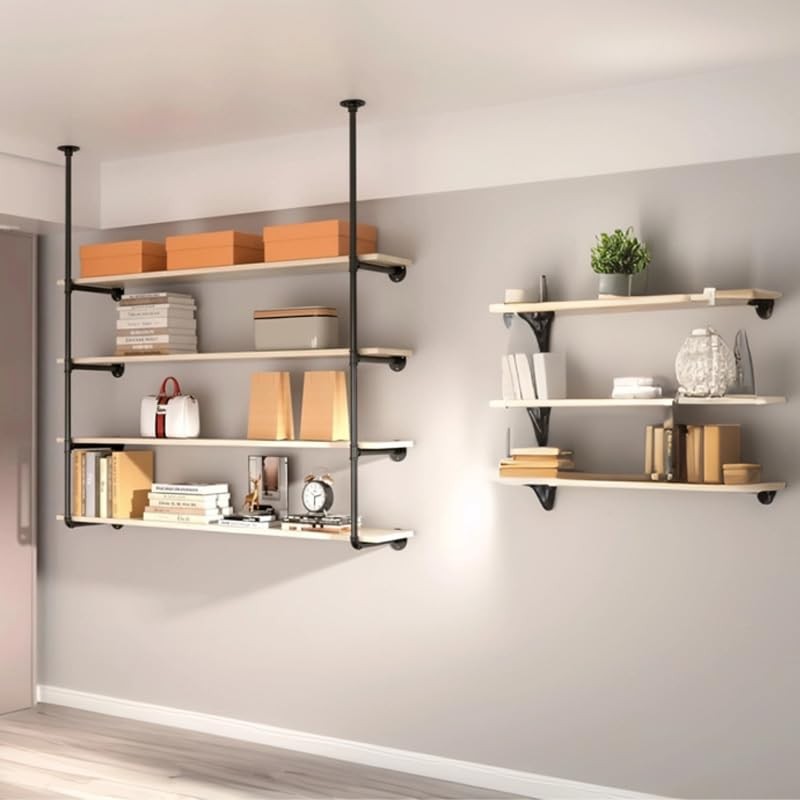HBLYJS Industrial Pipe Shelving System with 4 Tiers, Black Iron