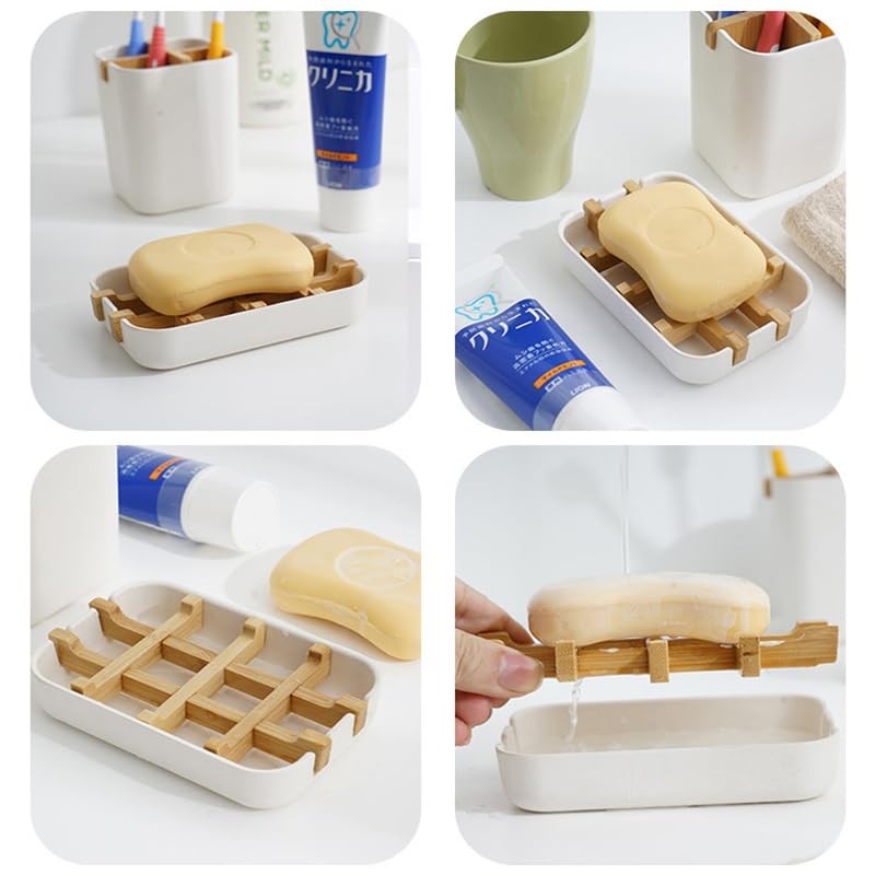 Eco-Friendly Bamboo & Wood Soap Dish with Drain: Modern Design