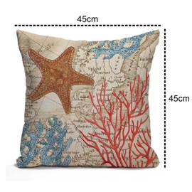 Tomda Cushion Cover Map Fish Colorful Caribbean Starfish and Coral Ocean Decorative Throw Pillow Cover Home Decor Square 45x45cm 18x18 Inch Pillowcase