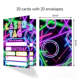 ANYEMW 4x6 Laser Tag Birthday Invitation, Party Invitations, Laser Tag Party Supplies, Birthday Supplies For Boys Girls, Kids Birthday Invitations, 20 Cards with 20 Envelopes.(24)