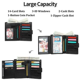 GAEKEAO Mens Wallet Large Capacity Genuine Leather RFID Blocking Bifold Wallets for Men with Coin Pocket 3 ID Windows