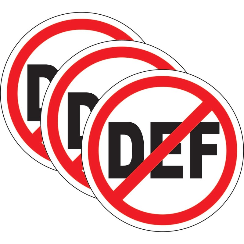 NO DEF (Diesel Exhaust Fluid) 3 Stickers/Decals 3.5x3.5 AUS 32
