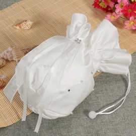 VALICLUD Bridesmaid Dolly Bag Bridal Rhinestones Handbag Satin Pearls Bag with Drawstring Small Money Bag for Wedding Bride Flower Girl Purse Decorated Gift
