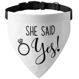 HDGDT She Said Yes Dog Wedding Bandana Collar - Adjustable Engagement Pet Bandana with Quick Release Buckle & D-Ring for Dogs & Cats