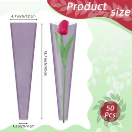 50Pcs Light Purple Single Rose Sleeve Floral Wraps Bags,Florist Wrapping Paper Sleeves for Bouquet,Single Flower Sleeve for Birthday Gift Mother's Day Birthday Valentines Day Wedding Decoration