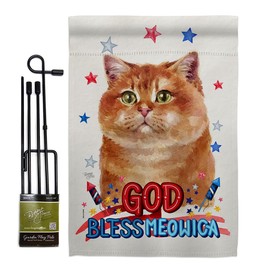 Patriotic Gold Scottish Garden Flag Set with Stand Animals Cat Kitten Meow Spoiled Paw Fur Pet Nature Farm Animal Creature Small Decorative Gift Yard House Banner Double-Sided Made In USA 13 X 18.5