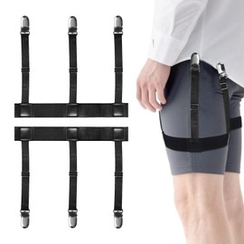 Men's Invisible Shirt Holder Attached to the Thigh, Shirt Stays with Non-Slip Clips and Comfortable Adjustable Elastic Bands, Prevents the Shirt Hem from Slipping, Stretchy Polyester Fabric