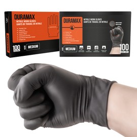 [100 Count] Duramax Black Nitrile Disposable Work Gloves - powder and latex free, 5.12 mil. 9100006
