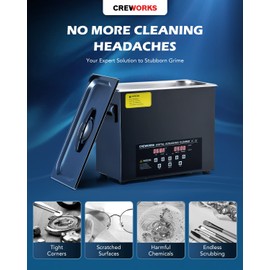 CREWORKS 6L Digital Ultrasonic Cleaning Machine with Degas and Gentle Mode, 180W Ultrasonic Cleaner Machine with Heater and Timer, 1.6 gal Ultrasound Cleaner for Retainer Jewelry Lab Tool Auto Part