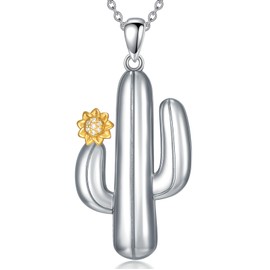 LWXIE Diamond Cactus Necklace for Women Sterling Silver Cactus Necklace 925 Silver Cactus Jewelry for Mother Daughter 18+2Inch