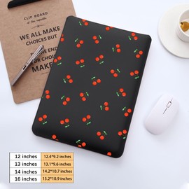 Cute Kawaii Cherry Laptop Sleeves 14 Inch, Black Faux Leather Cover Case for Women Girls, Compatible with MacBook Pro 14" 2021-2024/Air 13" 2010-2017/Pro 13" 2012-2016