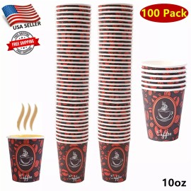 Tsyware 100 Pack 10oz Quality Disposable Paper Hot Coffee Cups, Perfect For Hot Drinks