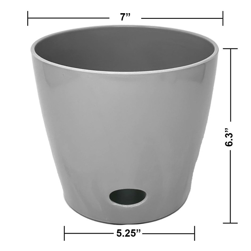 7 Inch Self-Watering Bamboo Planter (Gray) - Round - Bamboo