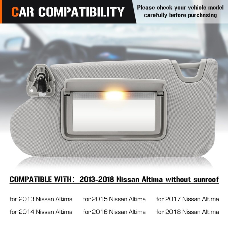 Sun Visor with Vanity Light for 2013-2018 Nissan Altima Without