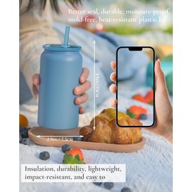 UIRZOTN 16oz Glass Cups With Lids and Straws, Stainless Steel Beer and Iced Coffee Cup, Smoothie Drinking Cup, Dark Blue (Textured Matte Finish, Not Sublimatable)