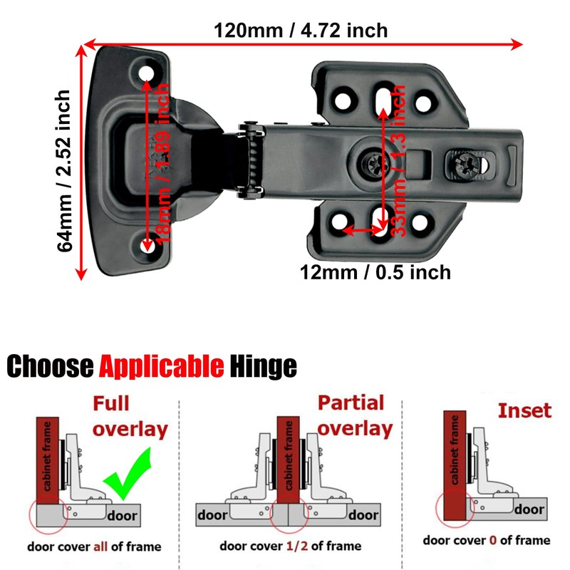 JinBoCheng 4 Pack Soft Close Cabinet Hinges，Black Hinges 100 Degree