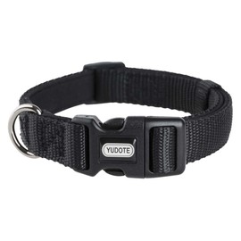 YUDOTE Adjustable Nylon Dog Collar with Soft Neoprene Padding for Puppies Small Sized Dogs Neck 25-38cm Black